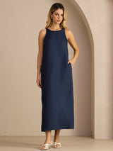 [Tummansininen] SilkSilky-FI Sleeveless Crew Neck Mekko 005