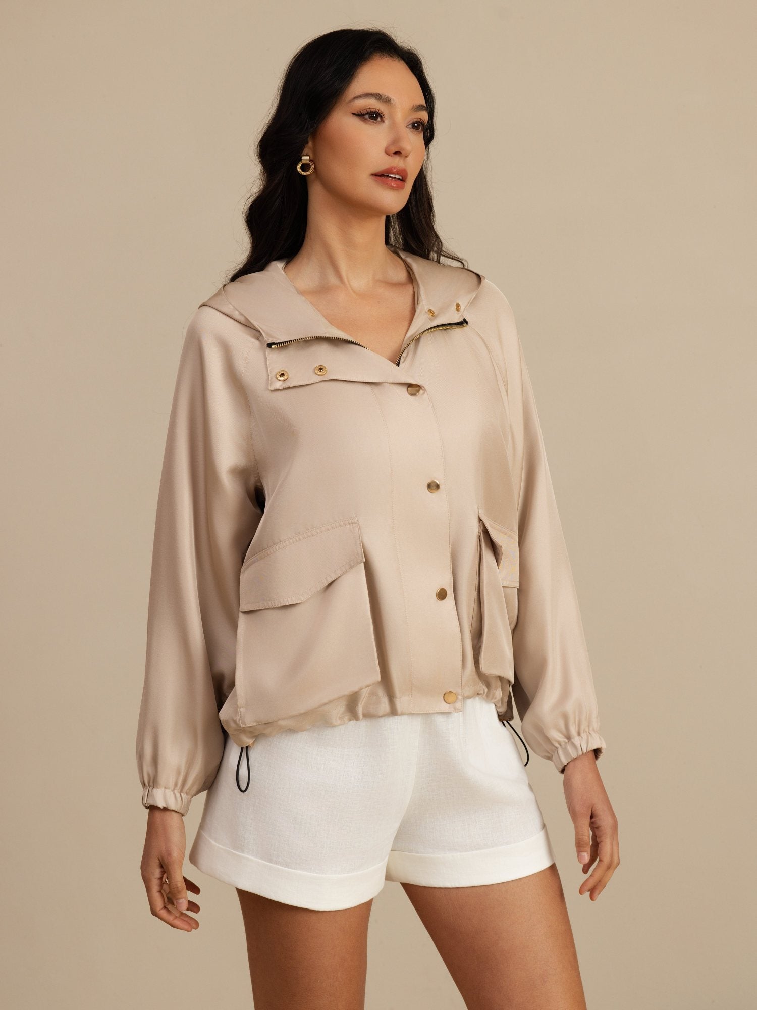 [Tan] SilkSilky-FI Pitkähihainen Korkea Kaulus Naisten Päällysvaatteet 004