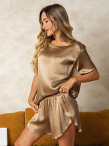 [Samppanja] SilkSilky-FI Short Sleeve Round Neck Naisten Pyjamat 001