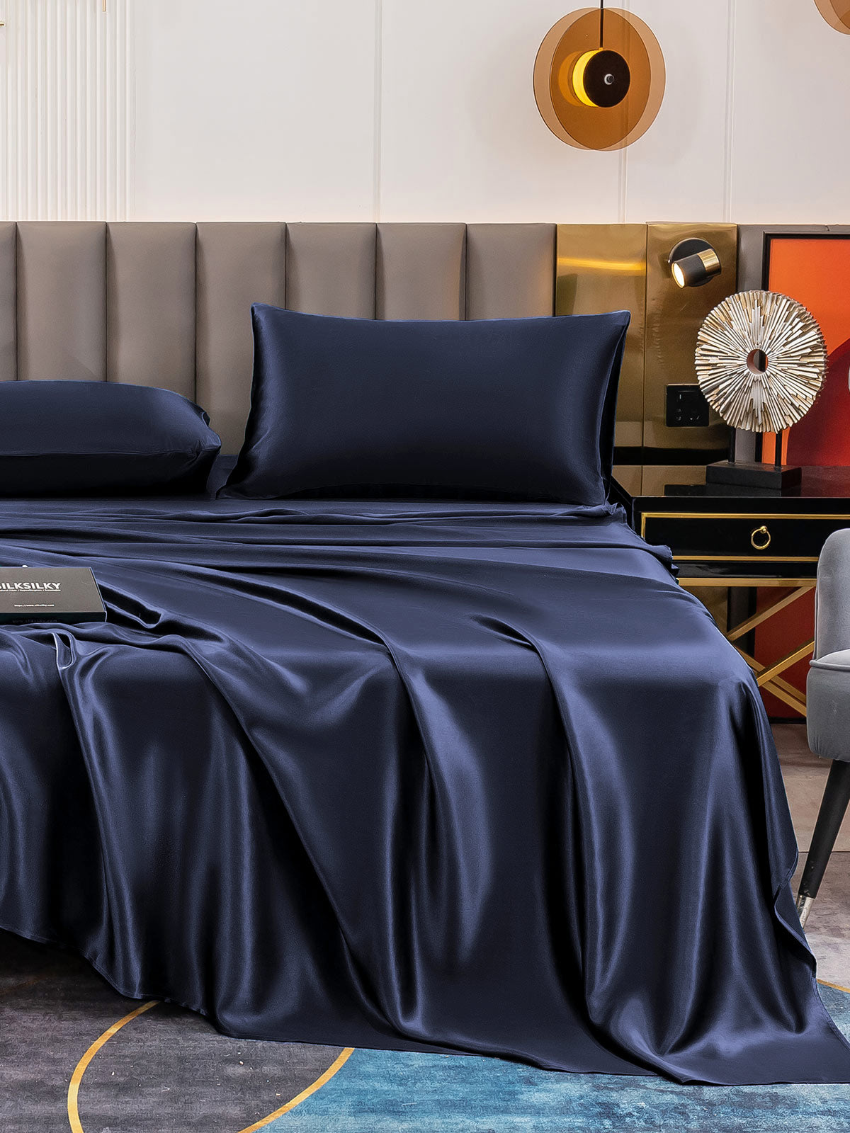 [Tummansininen] SilkSilky-FI 19Momme Bedding Set 005