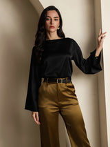 [Musta] SilkSilky-FI Long Sleeve Boat Neck Pusero 004
