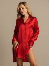 [Punainen] SilkSilky-FI Long Sleeve Lapel Collar Unipaita 001