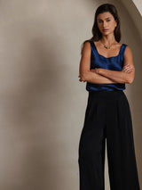 [Dark Blue] SilkSilky  19Momme Stretch Silk Charmeuse Sleeveless Scoop Neck Camisole Top 004
