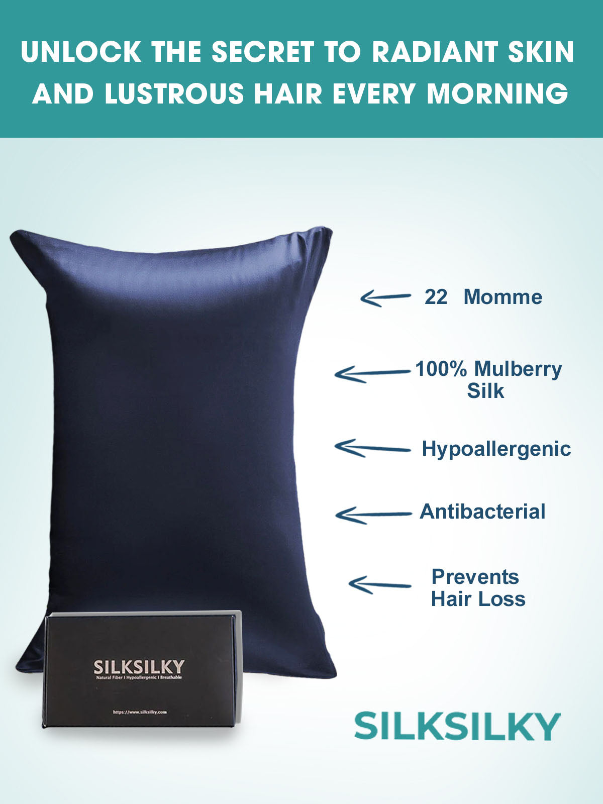 [Tummansininen] SilkSilky-FI 22Momme Pillowcase 003