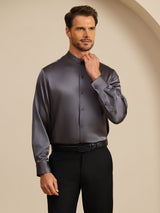 [Tumman Harmaa] SilkSilky-FI Long Sleeve Stand Collar Miesten Paita 006