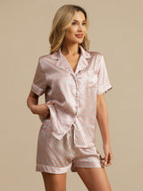 [Vaaleanpunainen Sydän Geo] SilkSilky-FI Short Sleeve Notkokaulus Naisten Pyjamat 001