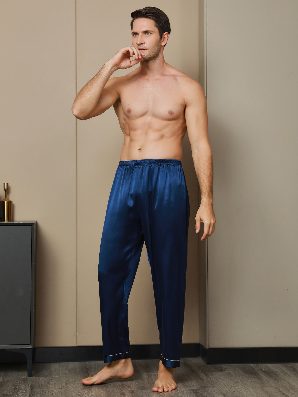 [Tummansininen] SilkSilky-FI Mens Sleep Bottoms 004