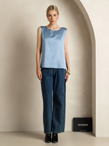 [Harmaansininen] SilkSilky-FI Sleeveless Round Neck Camisole Top 006