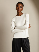 [Valkoinen] SilkSilky-FI Long Sleeve Crew Neck Naisten T-paita 001