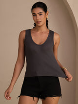 [Harmaa] SilkSilky-FI Sleeveless Deep V Neck Camisole Top 003