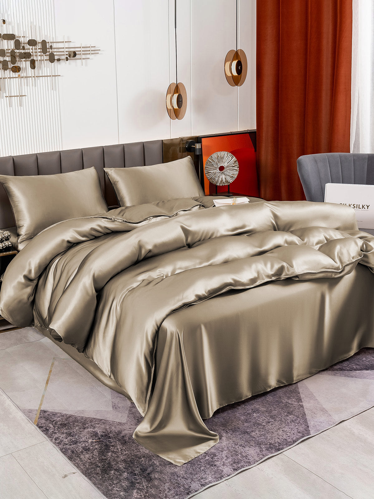 [Khaki] SilkSilky-FI 19Momme Bedding Set 003