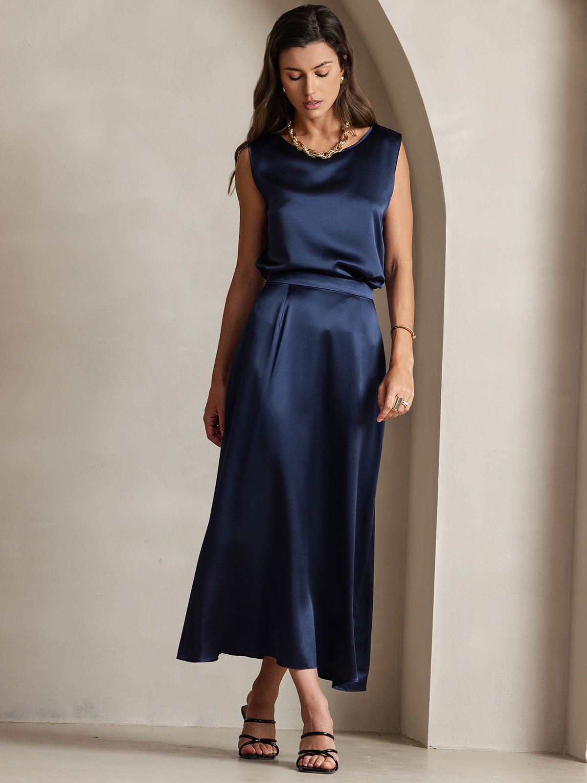 [Tummansininen] SilkSilky-FI 19Momme Skirt 007