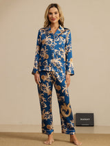 [Navy Lohikäärme] SilkSilky-FI Long Sleeve Notkokaulus Naisten Pyjamat 003
