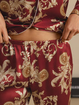 [Viininpunainen Lohikäärme] SilkSilky-FI Long Sleeve Notkokaulus Naisten Pyjamat 005