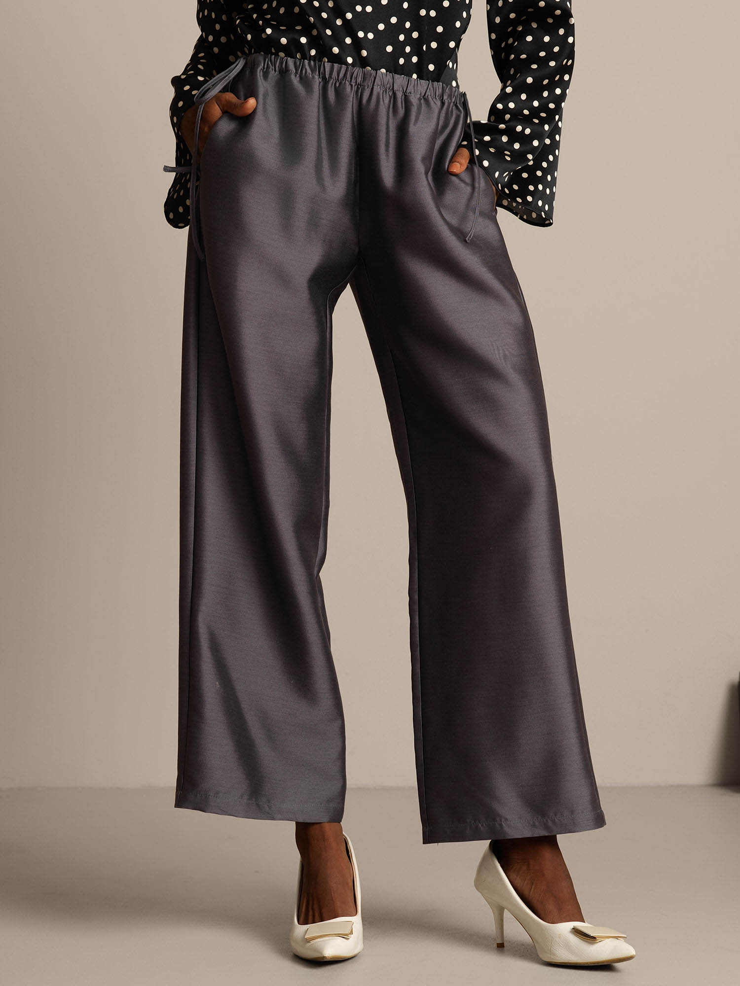 [Harmaa] SilkSilky-FI 32Momme Silk-Wool Blend Womens Pants 001,