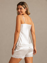[Valkoinen] SilkSilky-FI Spaghetti Strap V Neck Camisole Setti 002