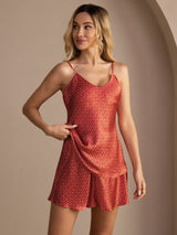 [Viininpunainen Ginkgo] SilkSilky-FI Spaghetti Strap V Neck Camisole Setti 001