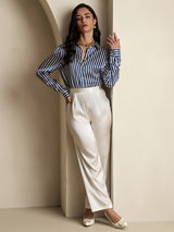 [Laivasto Raita] SilkSilky-FI Long Sleeve Lapel Collar Naisten paita 009