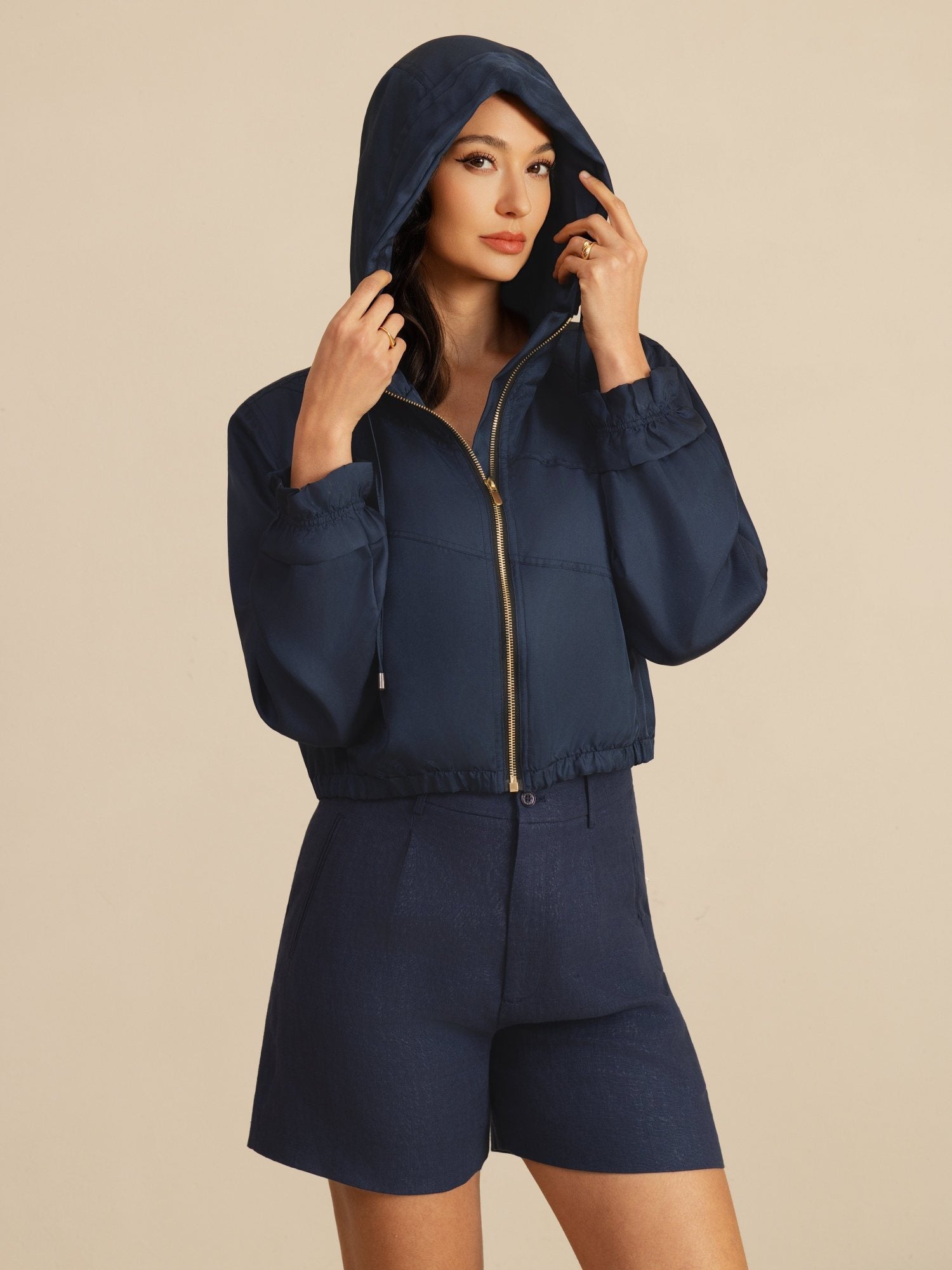 [Tummansininen] SilkSilky-FI 18Momme Pitkähihainen Korkea Kaulus Naisten Päällysvaatteet 001