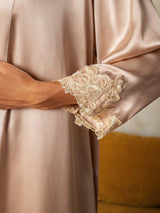 [Pinkki] SilkSilky-FI 3/4 Sleeve V Neck Yöpaita ja Aamutakkisetti 005