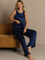 [Tummansininen] SilkSilky-FI Sleeveless Scoop Neck Naisten Pyjamat 008