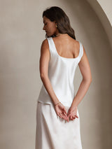 [Valkoinen] SilkSilky-FI 19Momme Hihaton Syvä Pyöreä Pääntie Camisole Top 002