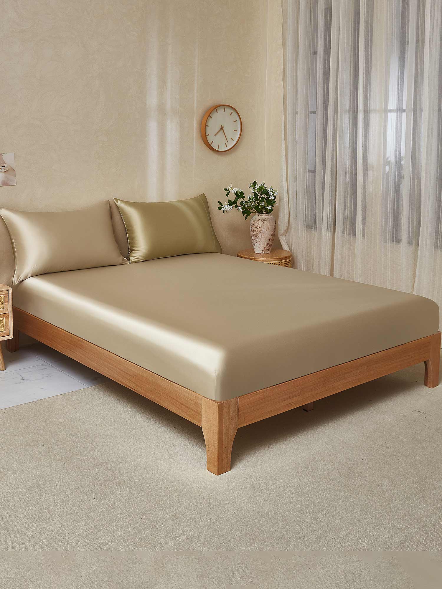 [Beige+Khaki] SilkSilky-FI 19Momme Bedding Set 001,