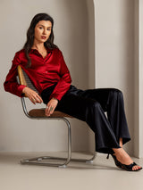 [Punainen] SilkSilky-FI Long Sleeve Lapel Collar Naisten paita 006