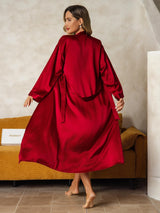 [Viini] SilkSilky-FI Long Sleeve V Neck Yöpaita ja Aamutakkisetti 003