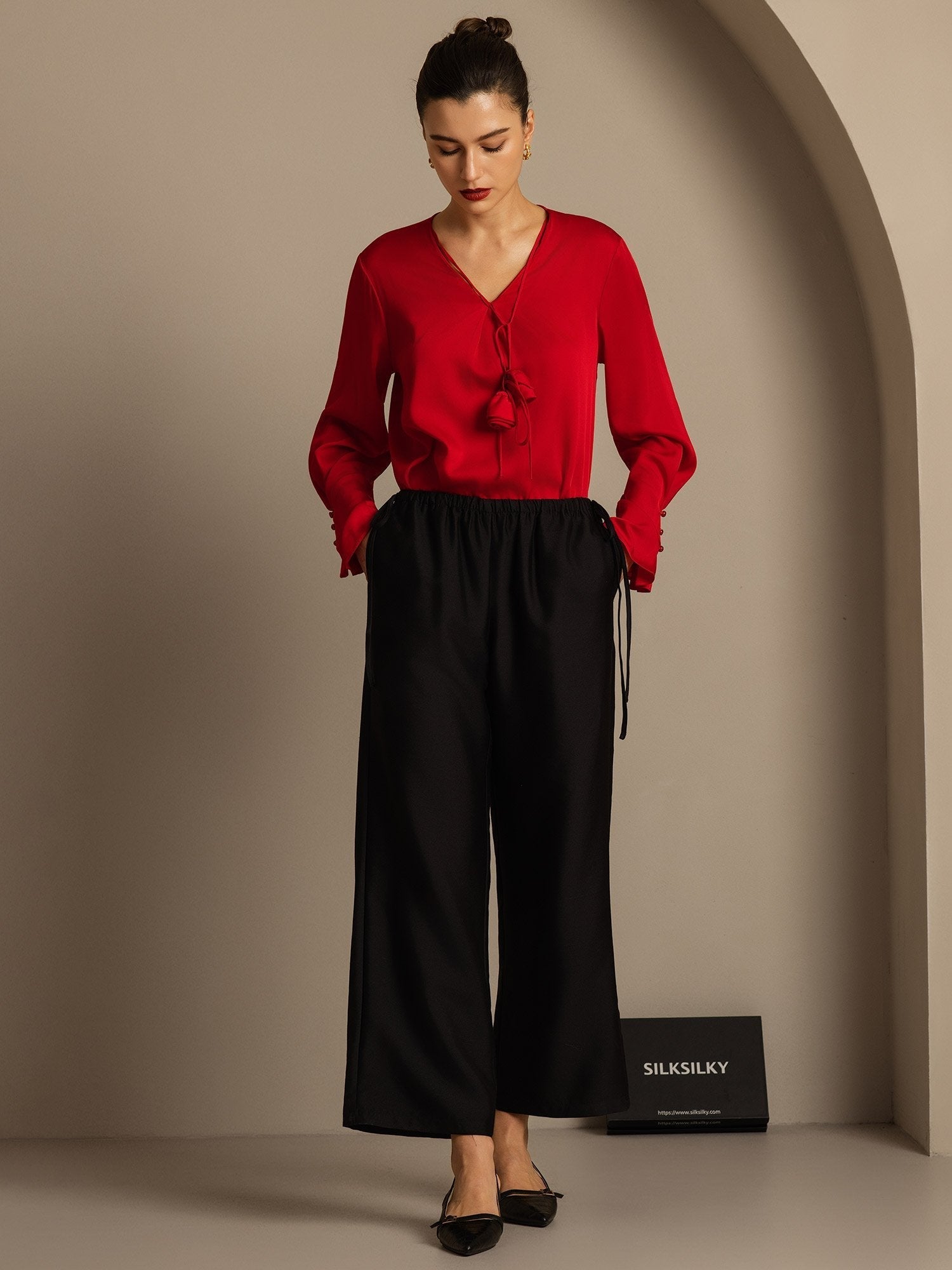 [Musta] SilkSilky-FI 32Momme Silk-Wool Blend Womens Pants 005,