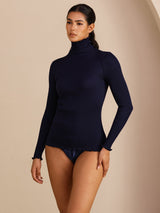 [Tummansininen] SilkSilky-FI Long Sleeve Turtle Neck Naisten T-paita 007