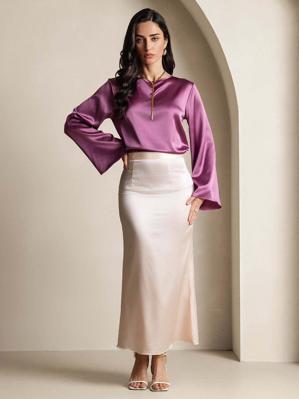 [Tumma Violetti] SilkSilky-FI 19Momme Womens T-Shirt 008,