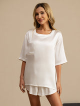 [Valkoinen] SilkSilky-FI Short Sleeve Round Neck Naisten Pyjamat 003