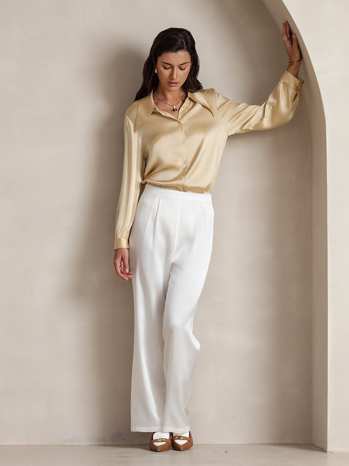 [Valkoinen] SilkSilky-FI 19Momme Womens Pants 007