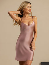 [Vaalean Mauve] SilkSilky-FI Spaghetti Strap V Neck Yöpaita 001