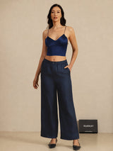 [Tummansininen] SilkSilky-FI Spaghetti Strap V Neck Camisole Top 006