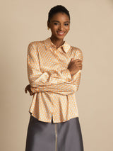 [Kukka] SilkSilky-FI Long Sleeve Lapel Collar Naisten paita 005