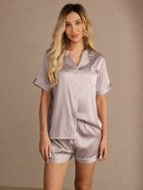 [Varjonharmaa] SilkSilky-FI Short Sleeve Notkokaulus Naisten Pyjamat 001