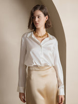 [Valkoinen] SilkSilky-FI Long Sleeve Lapel Collar Naisten paita 001