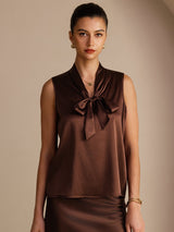 [Tumma Suklaa] SilkSilky-FI Sleeveless Tie Neck Camisole Top 001