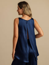 [Tummansininen] SilkSilky-FI Sleeveless Scoop Neck Camisole Top 001