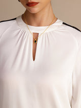 [Valkoinen] SilkSilky-FI Long Sleeve Keyhole Neck Naisten Puserot 006