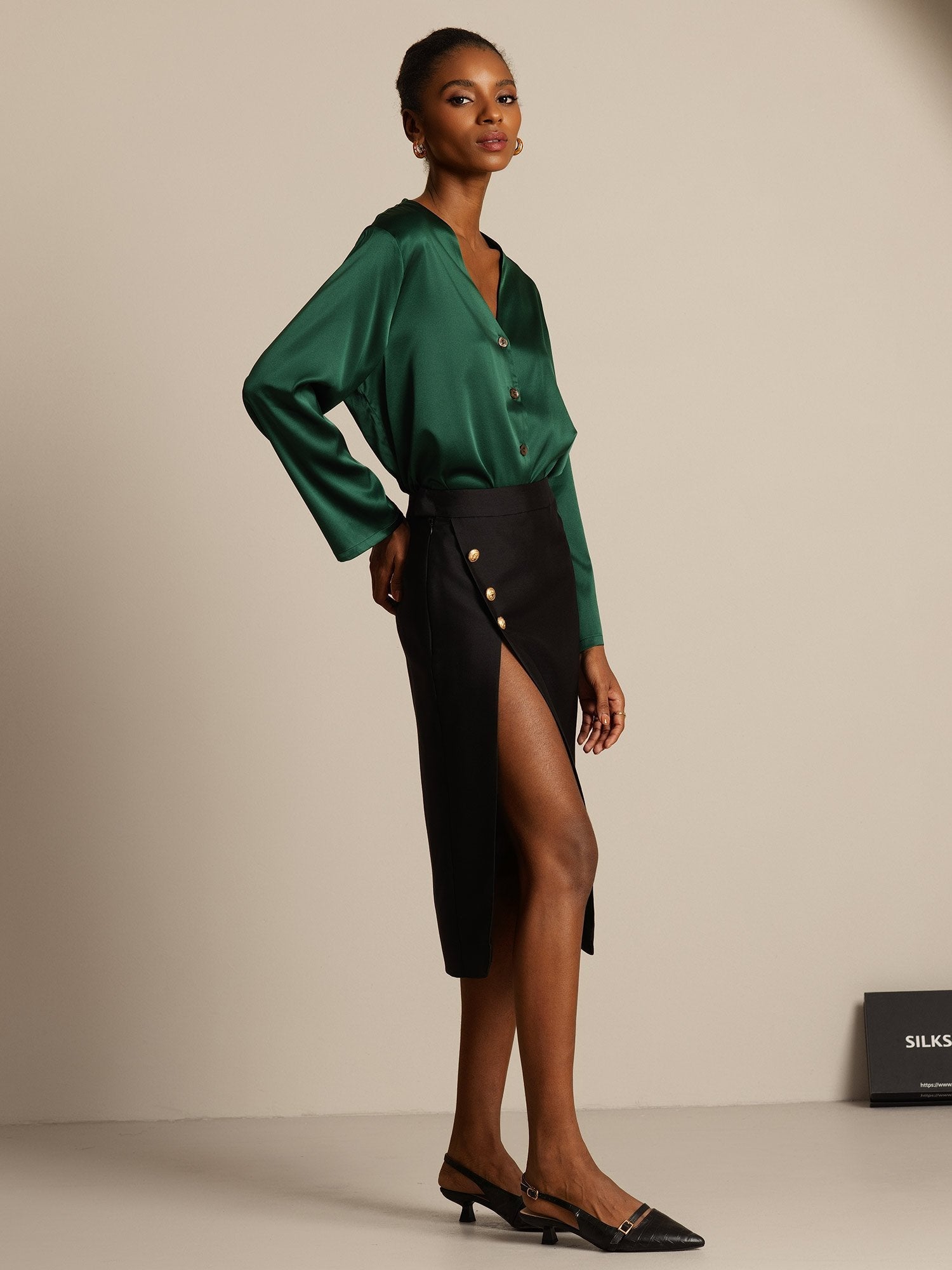 [Musta] SilkSilky-FI 32Momme Silk-Wool Blend Skirt 005,