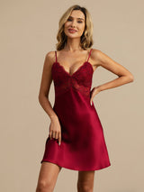 [Viini] SilkSilky-FI Spaghetti Strap Deep V Neck Yöpaita 007