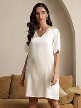 [Beige] SilkSilky-FI Half Sleeve V Neck Yöpaita 004