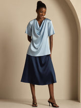 [Harmaansininen] SilkSilky-FI Short Sleeve Cowl Neck Naisten Puserot 007