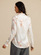 [Valkoinen] SilkSilky-FI Long Sleeve Lapel Collar Naisten paita 002