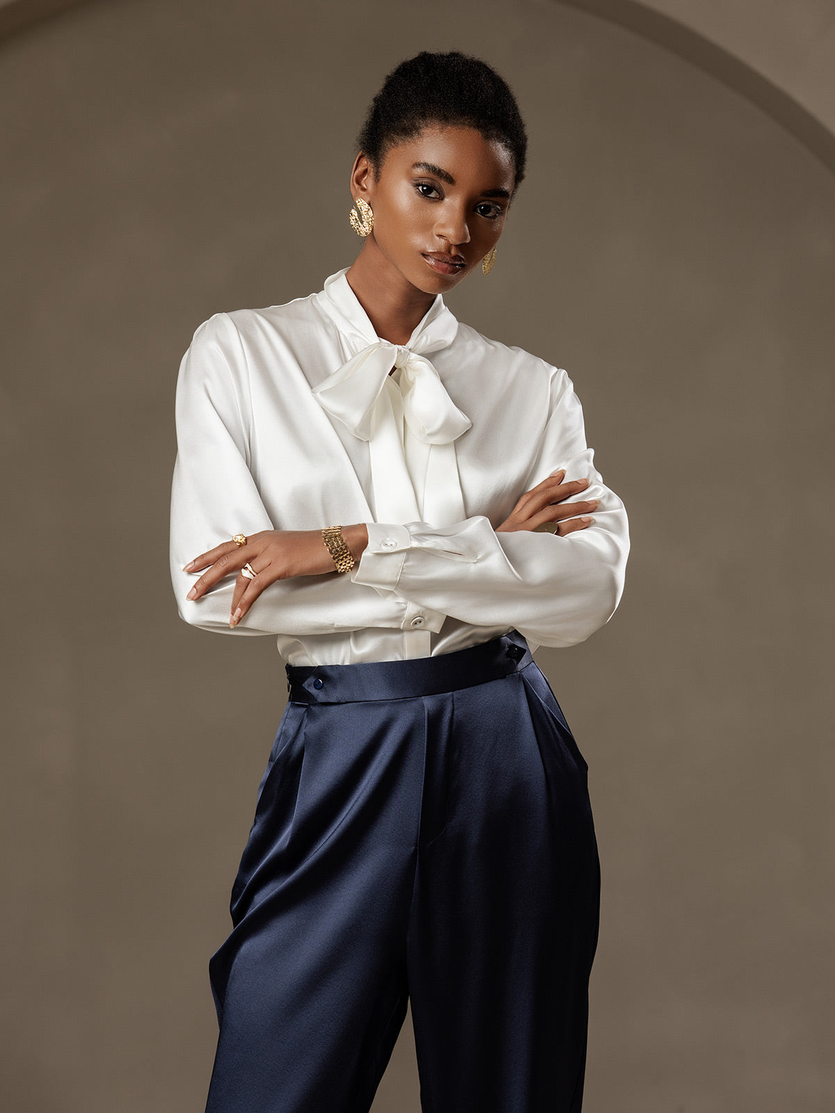 [Tummansininen] SilkSilky-FI 19Momme Womens Pants 003