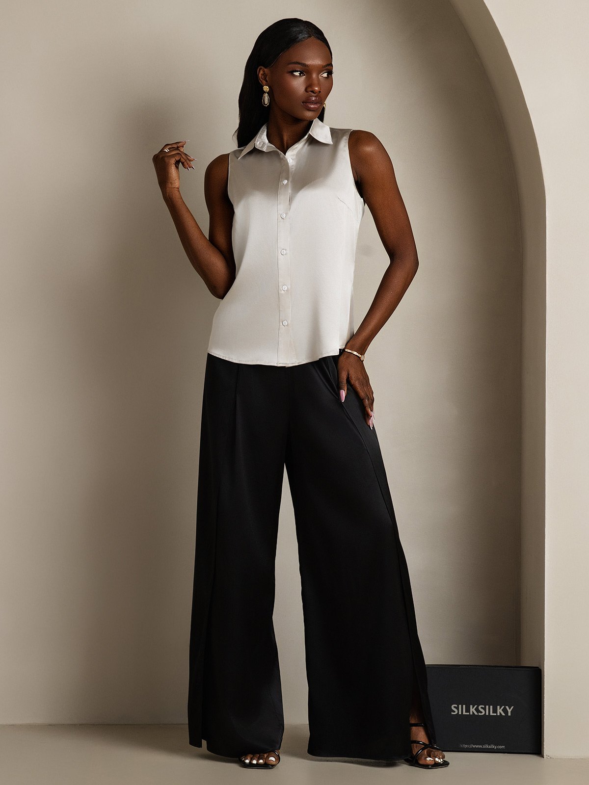 SilkSilky-FI 19Momme Womens Shirt VaaleanHarmaa 007