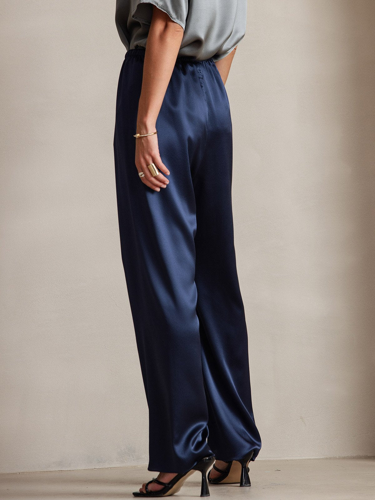 [Tummansininen] SilkSilky-FI 19Momme Silk Womens Pants 002